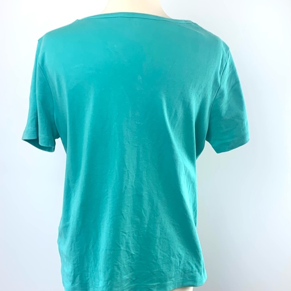 LL Bean ladies T-shirt Teal Blue Easy to wear 100% cotton 3 button plaque - Picture 5 of 5